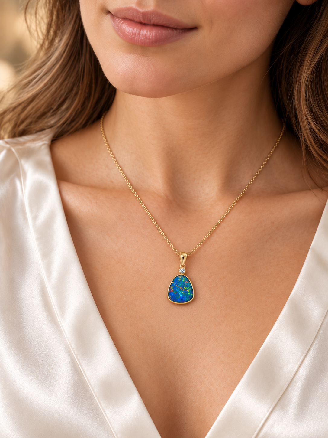 Gold Opal Diamond Pendant