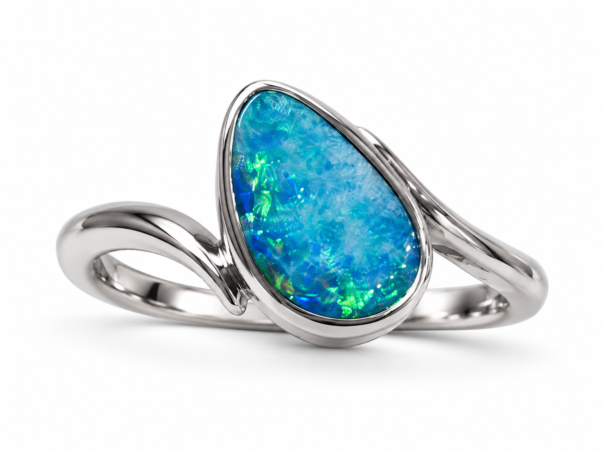 Light Blue Sterling Silver Opal Ring