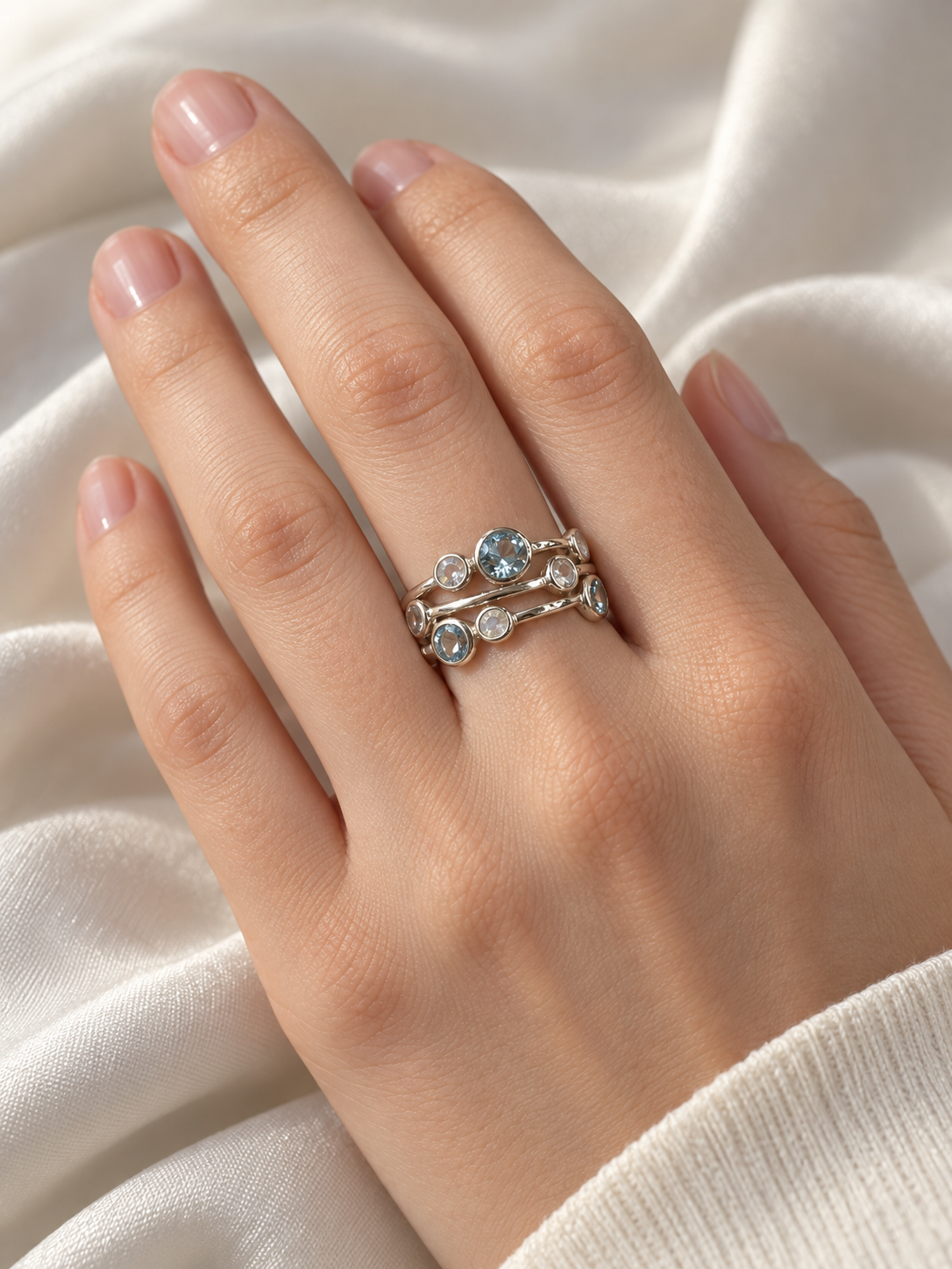 Blue Topaz & Moonstone Raindrop Ring