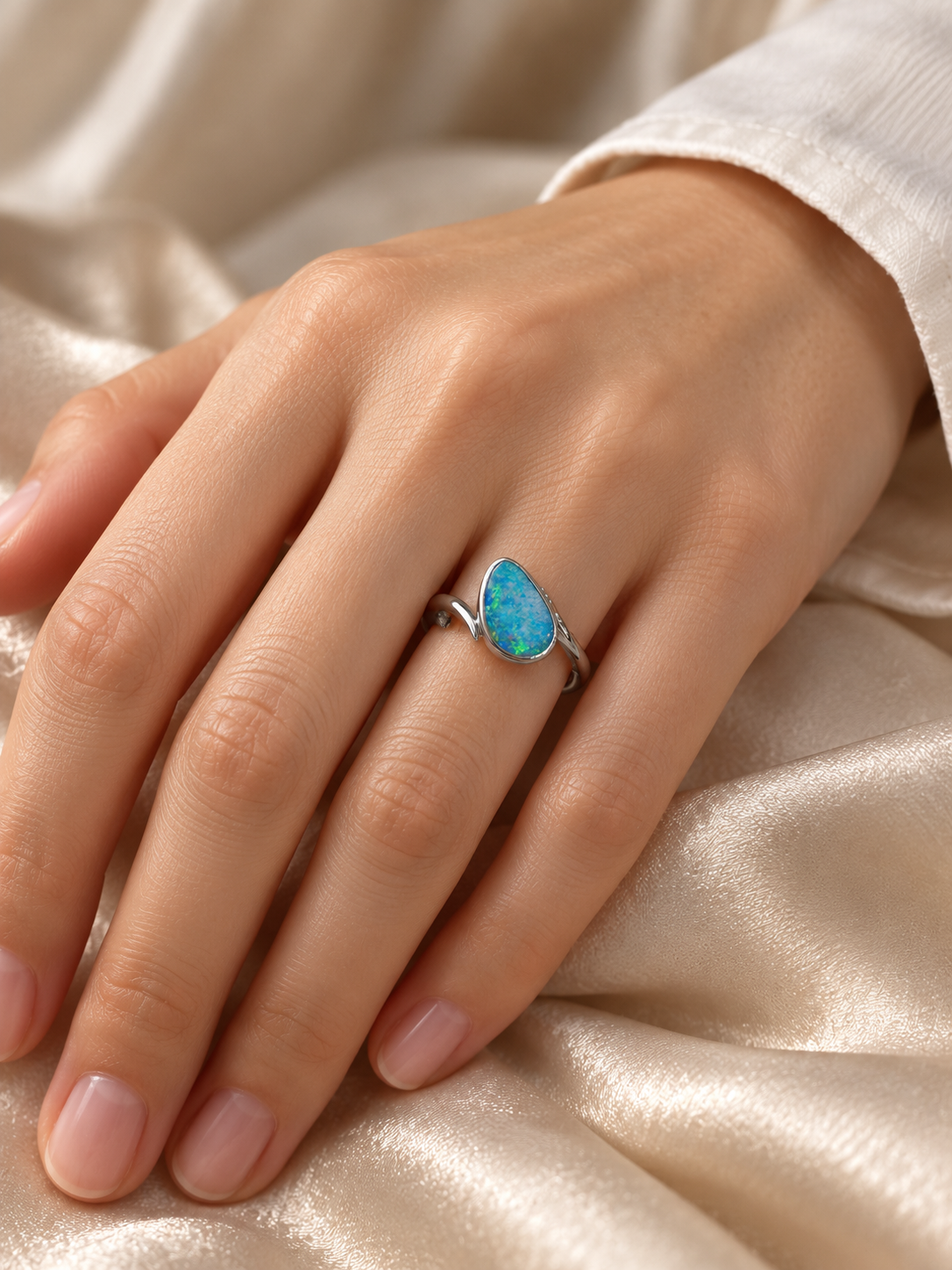 Light Blue Sterling Silver Opal Ring