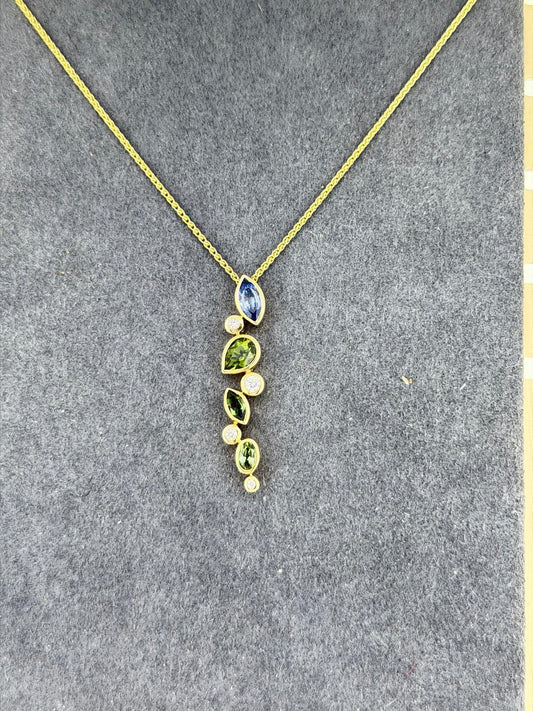 9ct Green and Blue Sapphire Pendant with Diamonds