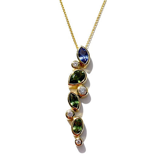 9ct Green and Blue Sapphire Pendant with Diamonds